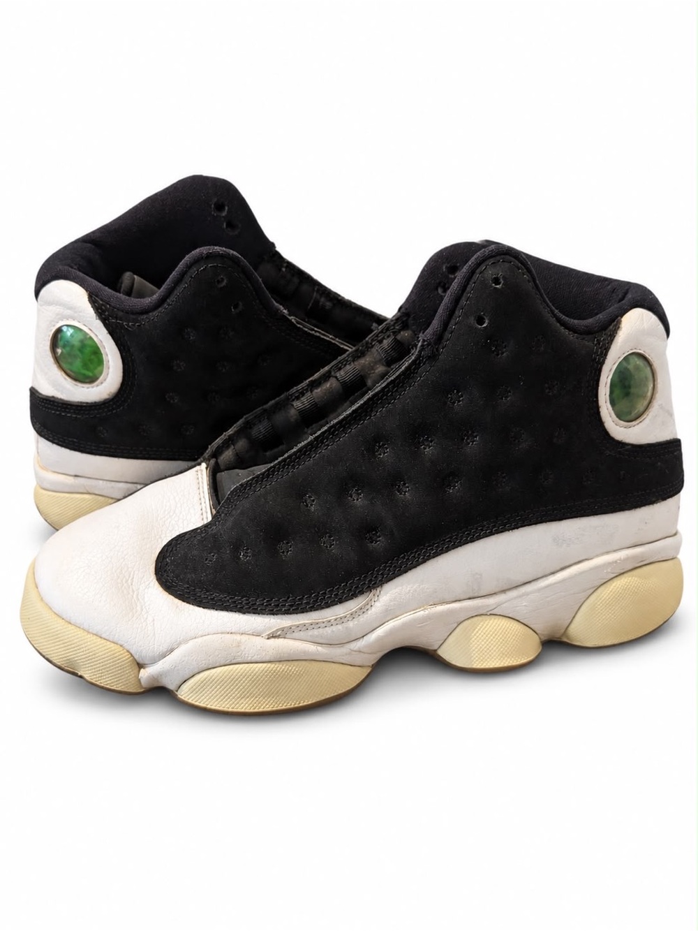 Jordan Kids Black and White Sneakers with Green Accent